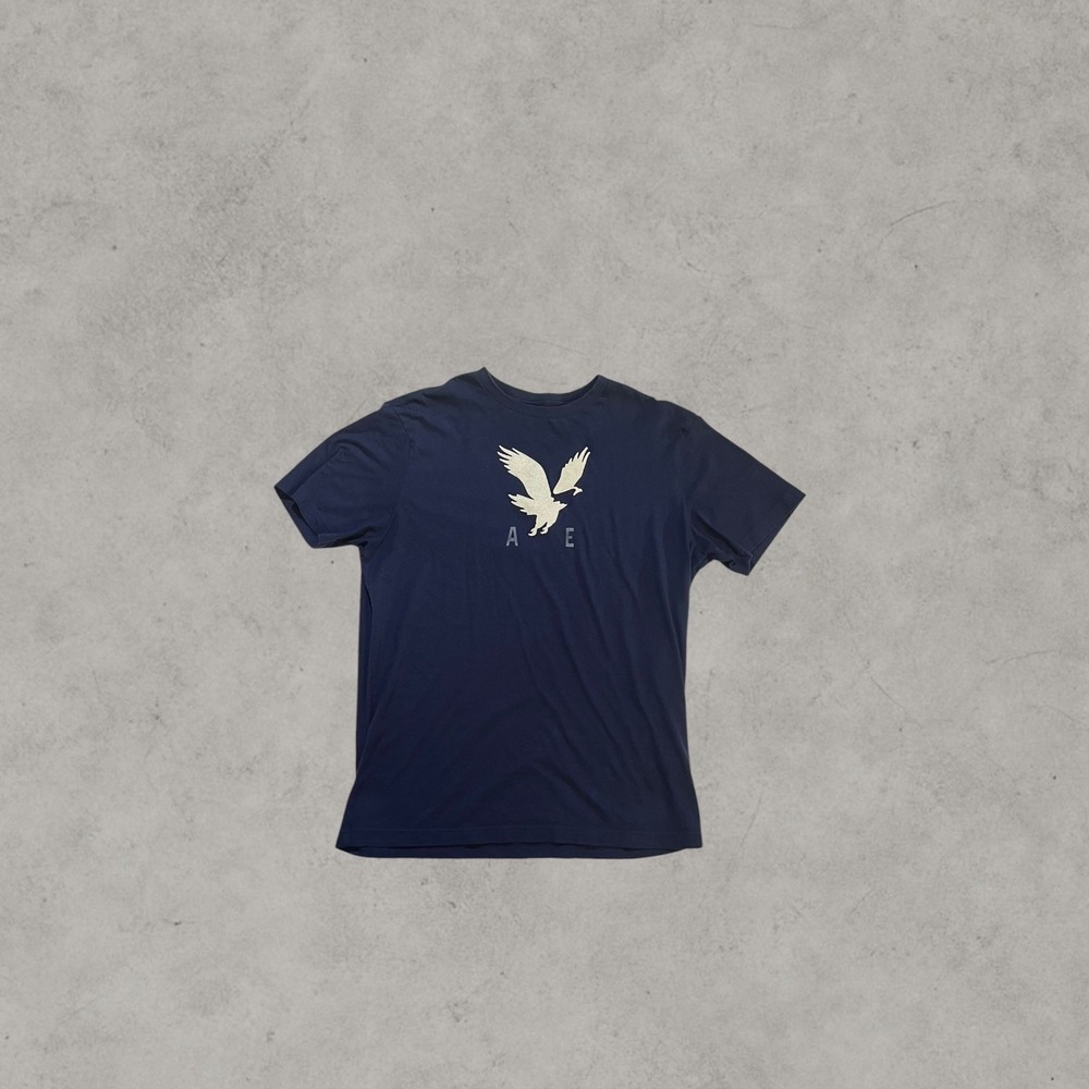 American Eagle Mens Super Soft Graphic Tee Navy Blue Eagle Logo T-Shirt Small